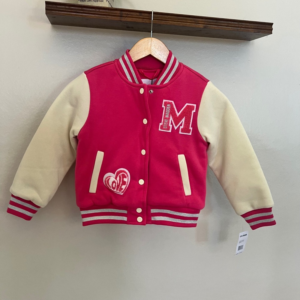 Steve Madden x Disney Minnie Mouse Girls Pink Varsity Letterman Jacket 5/6 NWT